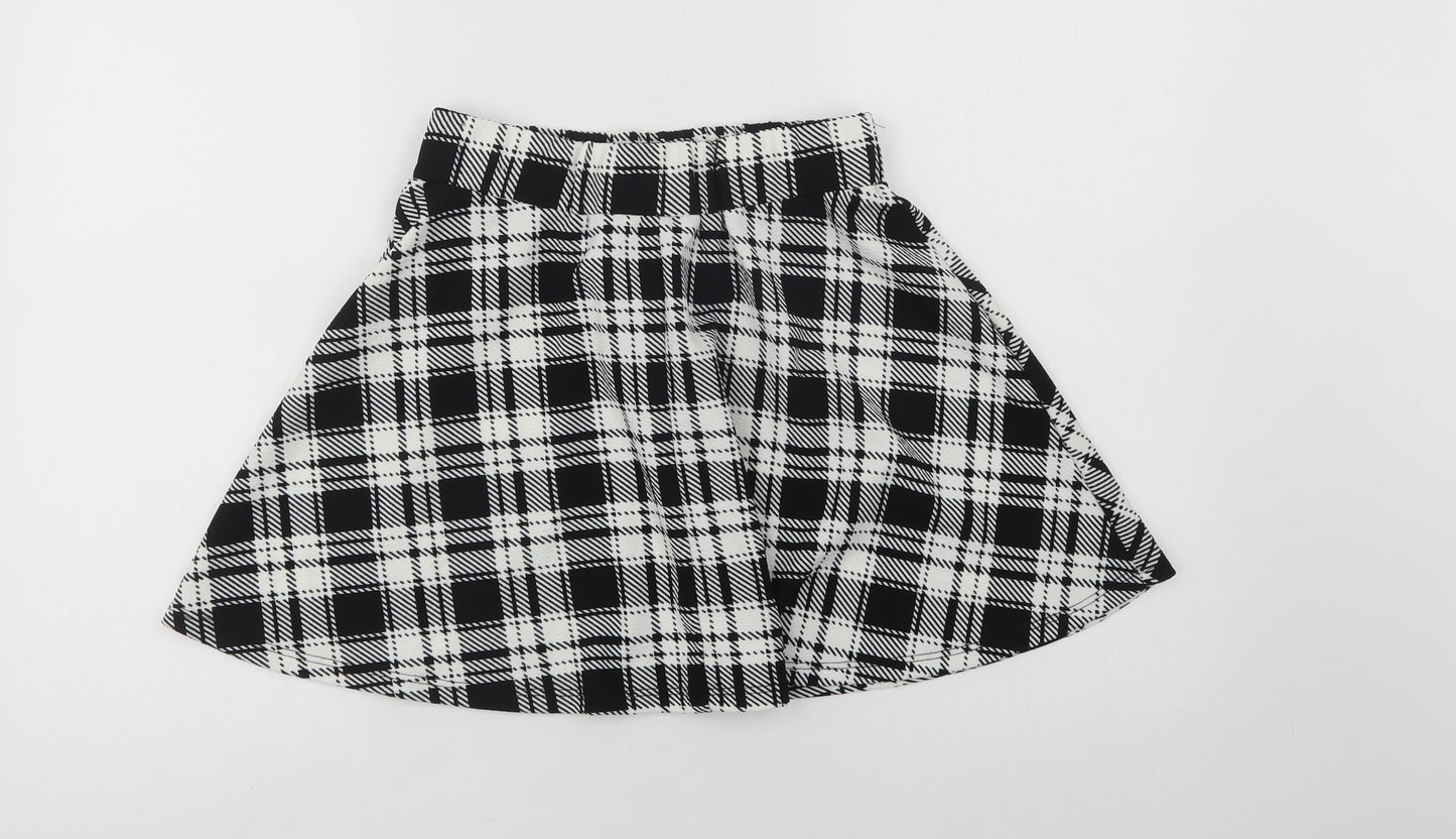 Preworn Girls Black Check Polyester Skater Skirt Size 13 Years  Regular