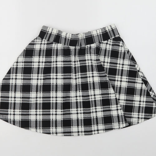 Preworn Girls Black Check Polyester Skater Skirt Size 13 Years  Regular