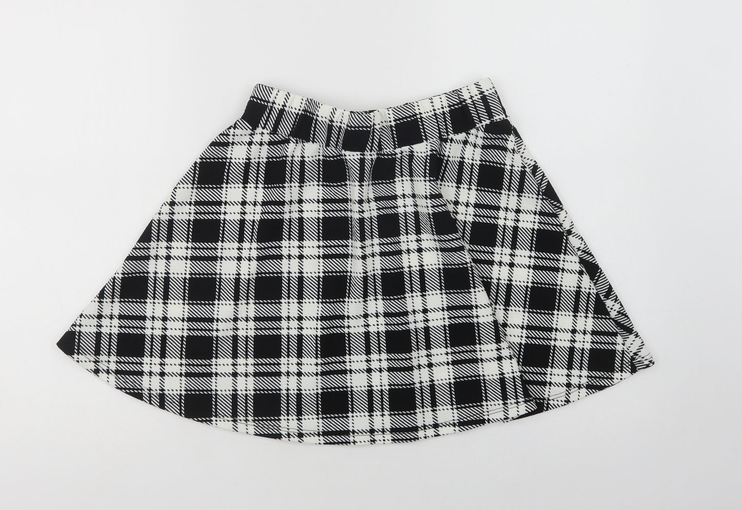 Preworn Girls Black Check Polyester Skater Skirt Size 13 Years  Regular