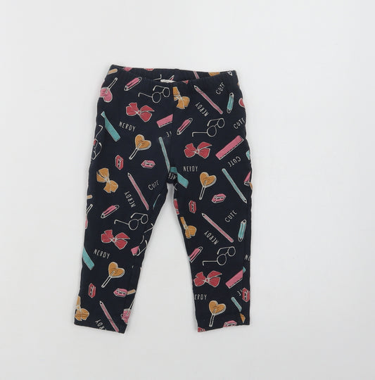 Front view of NAME IT Baby Blue Geometric Cotton Jogger Leggings, size 12-18, Months - Nerdy