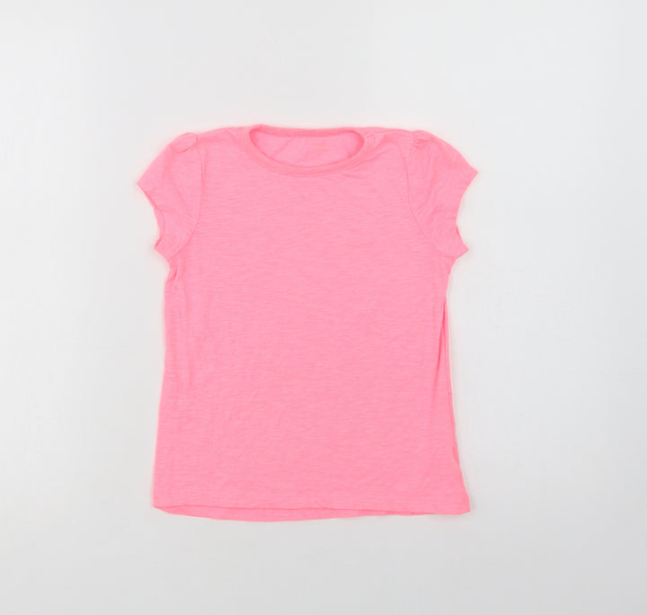 Dunnes Stores Girls Pink  Polyester Basic T-Shirt Size 8 Years Crew Neck