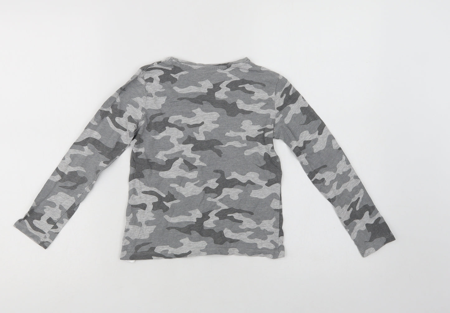 Primark Girls Grey Camouflage Cotton Basic T-Shirt Size 7-8 Years Crew Neck  - Be Yourself
