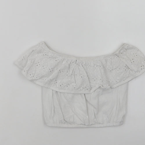 Primark Girls White  Cotton Jersey Blouse Size 7-8 Years Off the Shoulder