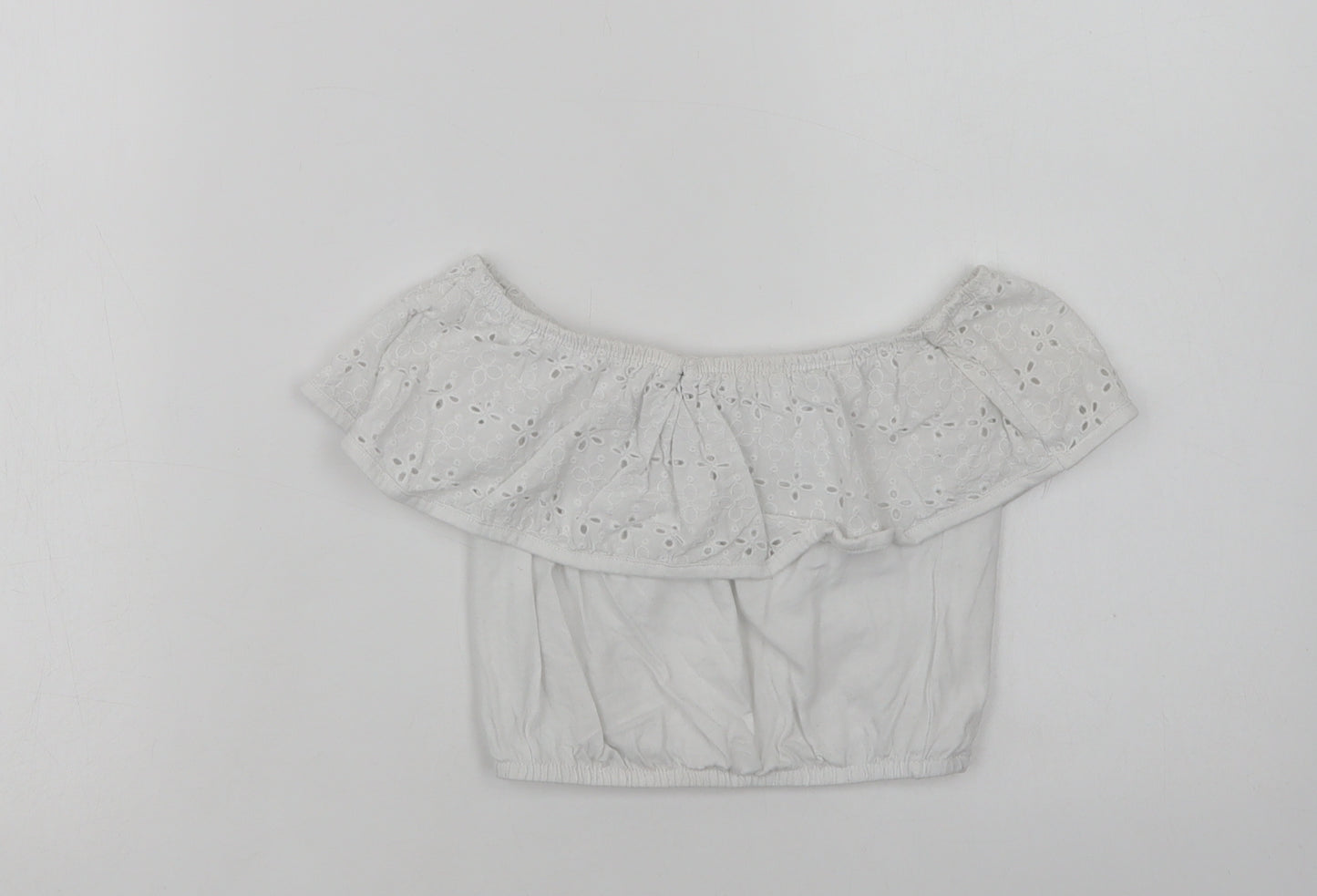 Primark Girls White  Cotton Jersey Blouse Size 7-8 Years Off the Shoulder