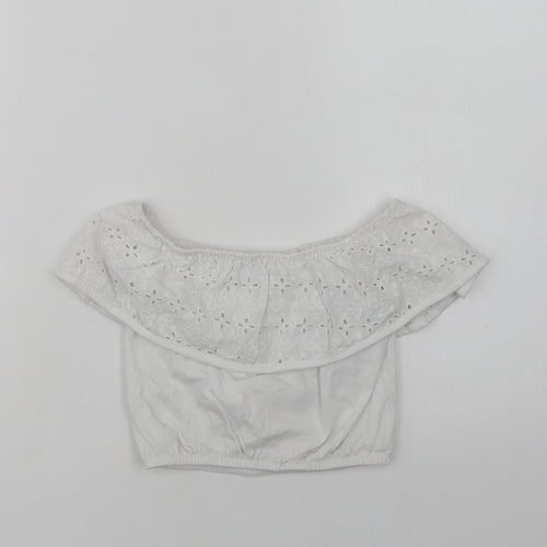 Primark Girls White  Cotton Jersey Blouse Size 7-8 Years Off the Shoulder