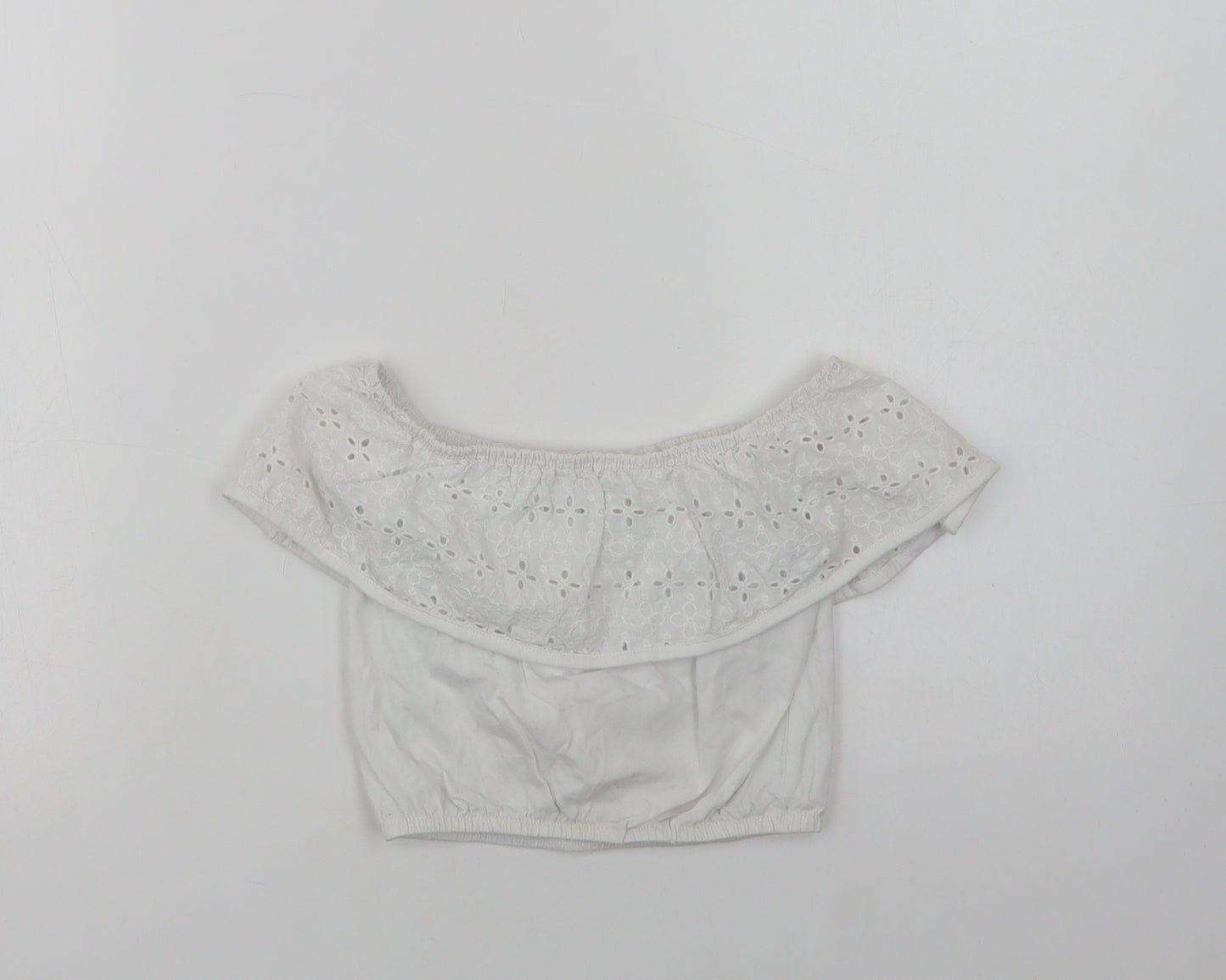 Primark Girls White  Cotton Jersey Blouse Size 7-8 Years Off the Shoulder