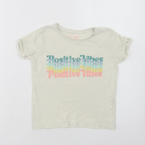 Primark Girls Ivory  Cotton Basic T-Shirt Size 7-8 Years Crew Neck  - Positive Vibes