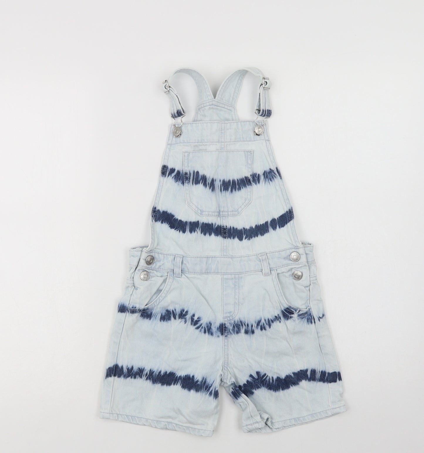 F&F Girls Blue Batik Cotton Dungarees Trousers Size 7-8 Years  Regular Button