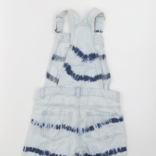 F&F Girls Blue Batik Cotton Dungarees Trousers Size 7-8 Years  Regular Button