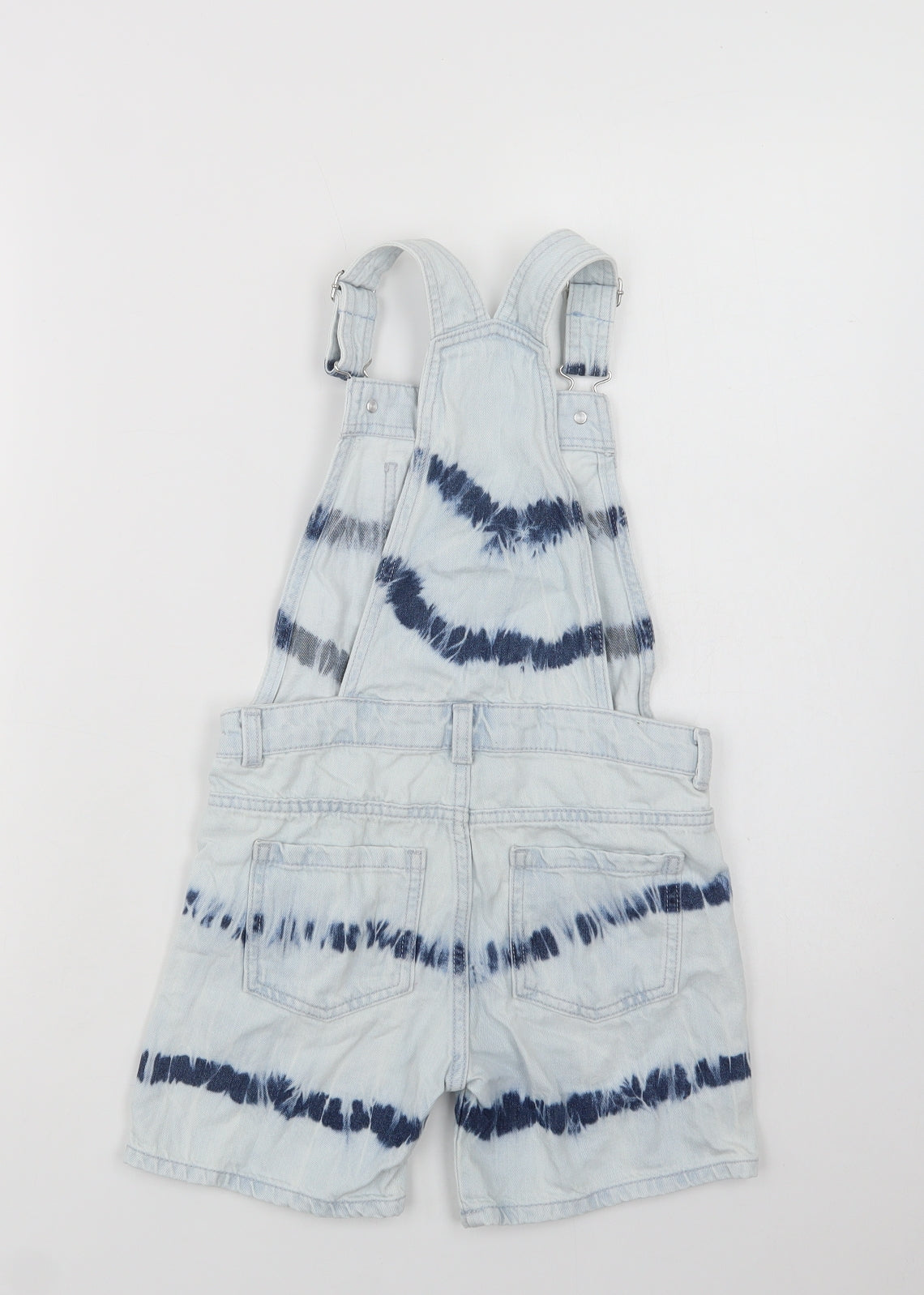 F&F Girls Blue Batik Cotton Dungarees Trousers Size 7-8 Years  Regular Button