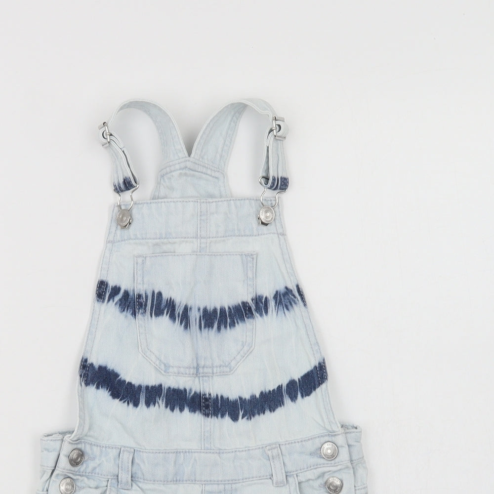 F&F Girls Blue Batik Cotton Dungarees Trousers Size 7-8 Years  Regular Button