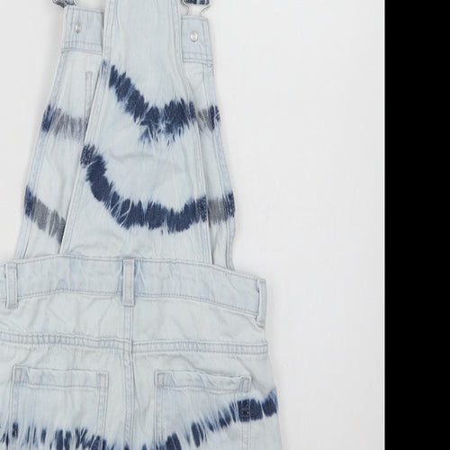 F&F Girls Blue Batik Cotton Dungarees Trousers Size 7-8 Years  Regular Button