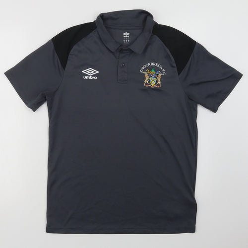 Umbro Mens Grey  Polyester  Polo Size M Collared Button - Knockbread A.F.C