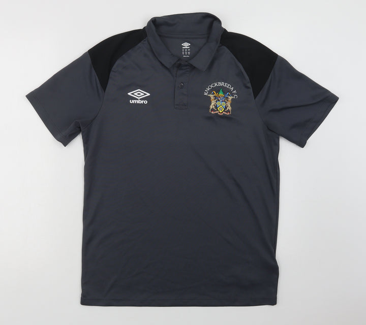 Umbro Mens Grey Polyester Polo Size M Collared Button - Knockbread A.F.C