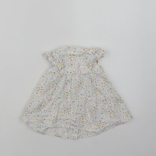 Marks and Spencer Baby White Floral Cotton A-Line  Size 3-6 Months  Crew Neck Button