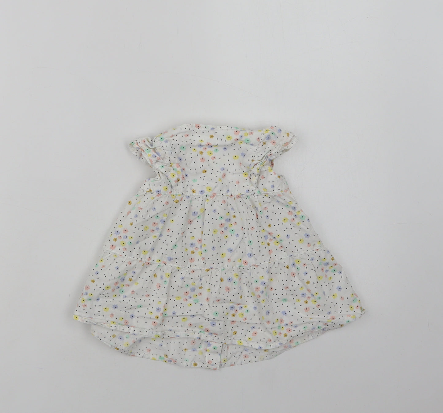 Marks and Spencer Baby White Floral Cotton A-Line  Size 3-6 Months  Crew Neck Button