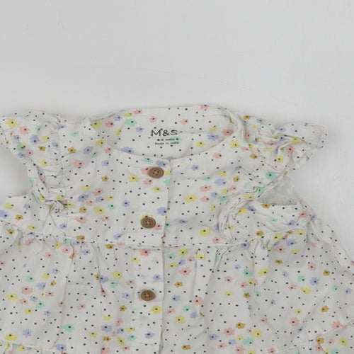 Marks and Spencer Baby White Floral Cotton A-Line  Size 3-6 Months  Crew Neck Button