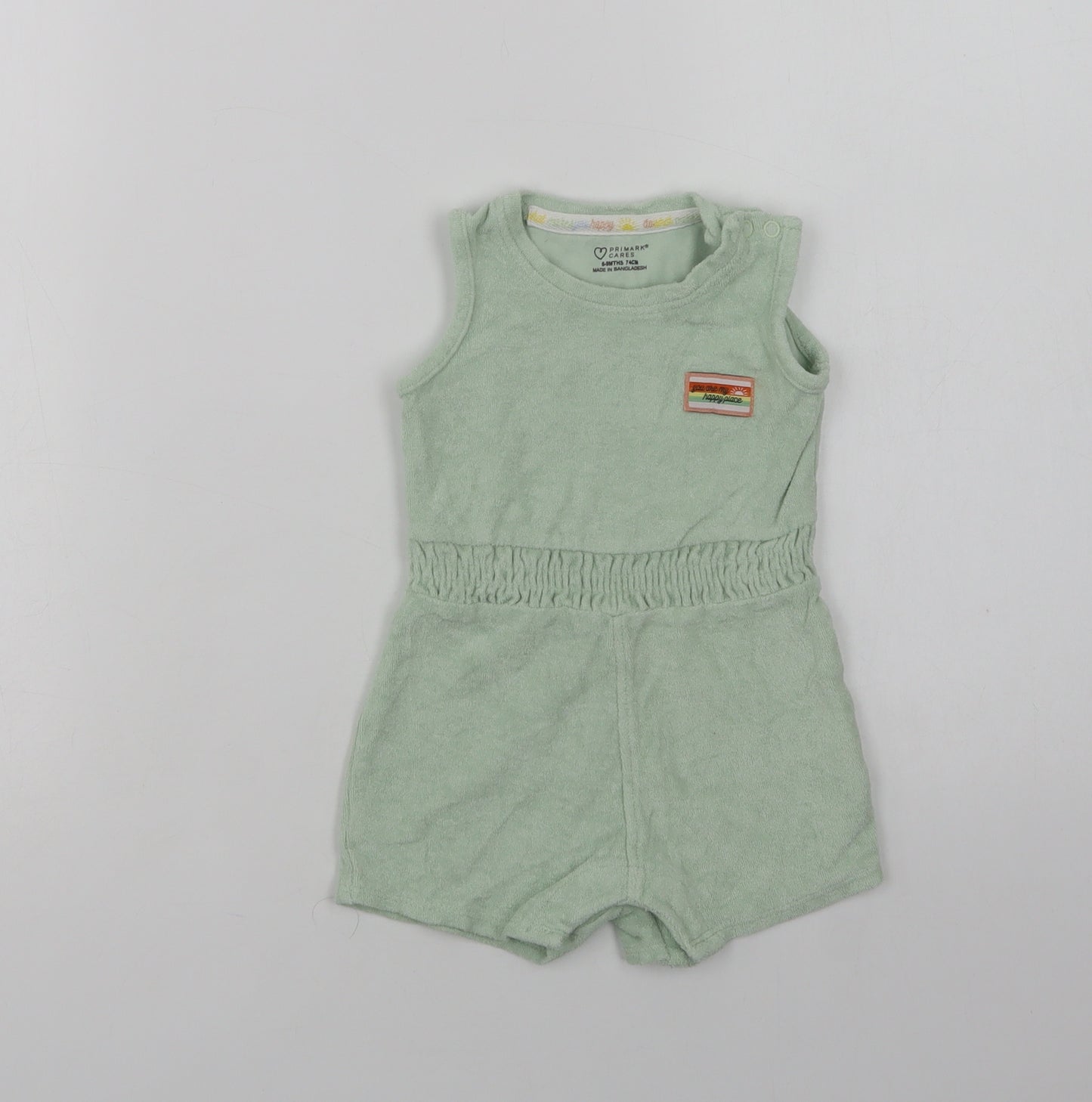 Primark Baby Green  Cotton Romper One-Piece Size 6-9 Months  Snap