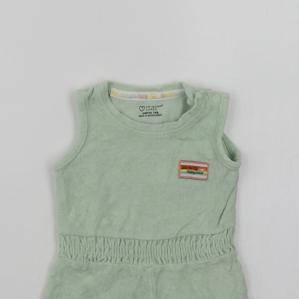 Primark Baby Green  Cotton Romper One-Piece Size 6-9 Months  Snap
