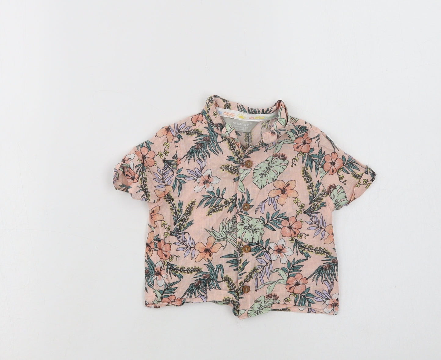 Primark Baby Pink Floral Cotton Basic Button-Up Size 6-9 Months Collared Button