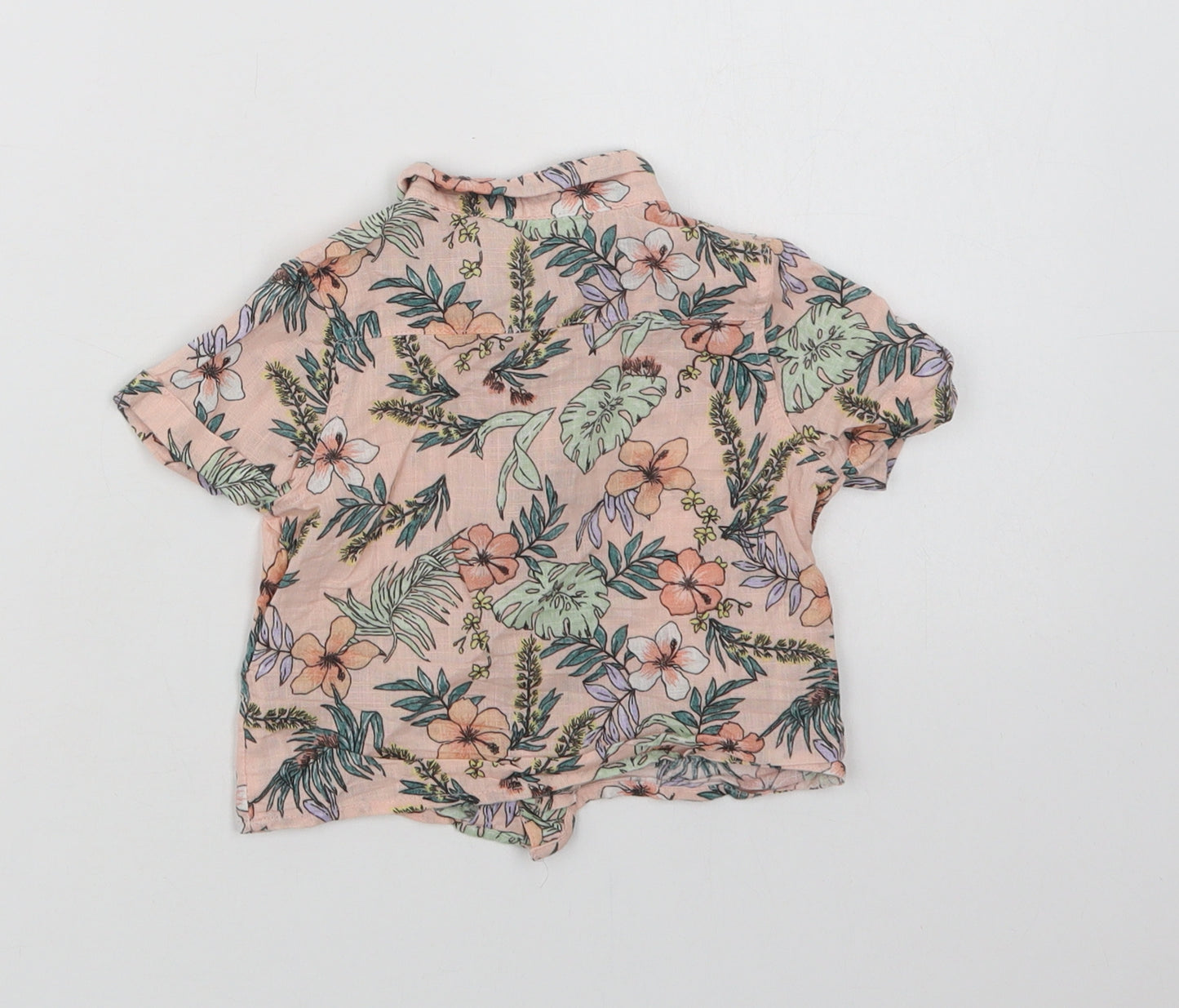 Primark Baby Pink Floral Cotton Basic Button-Up Size 6-9 Months Collared Button