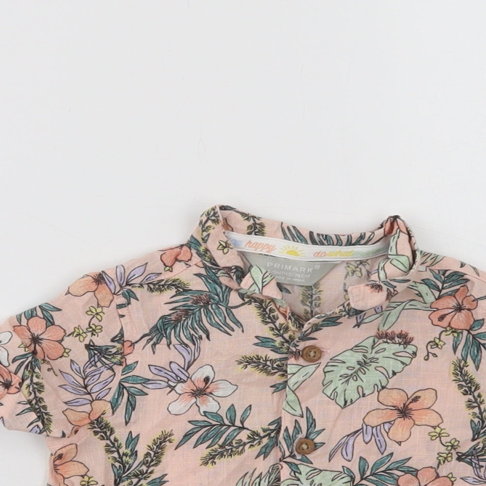 Primark Baby Pink Floral Cotton Basic Button-Up Size 6-9 Months Collared Button