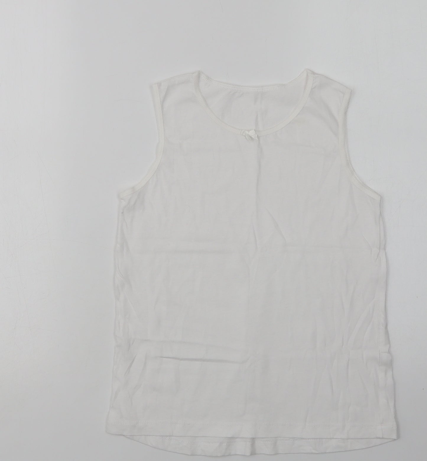 Preworn Womens White  Cotton Basic Tank Size 8 Crew Neck
