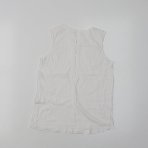 Preworn Womens White  Cotton Basic Tank Size 8 Crew Neck