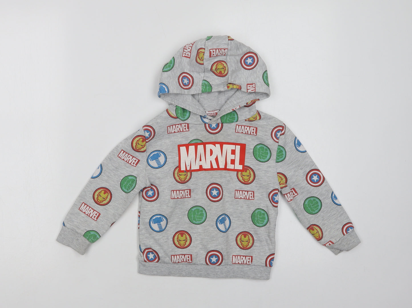Primark Boys Grey Geometric Cotton Pullover Hoodie Size 2-3 Years   - Marvel