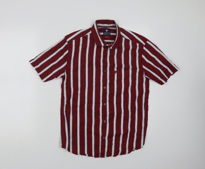 Netplay Mens Red Striped Cotton  Button-Up Size S Collared Button