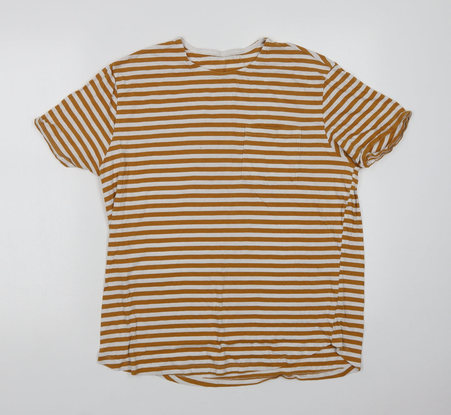 Preworn Womens Yellow Striped Cotton Basic T-Shirt Size M Crew Neck