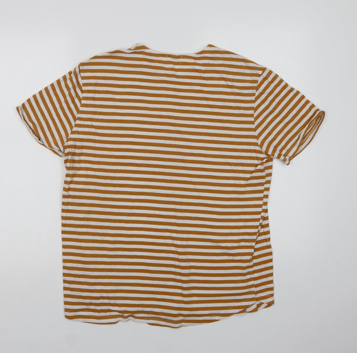 Preworn Womens Yellow Striped Cotton Basic T-Shirt Size M Crew Neck
