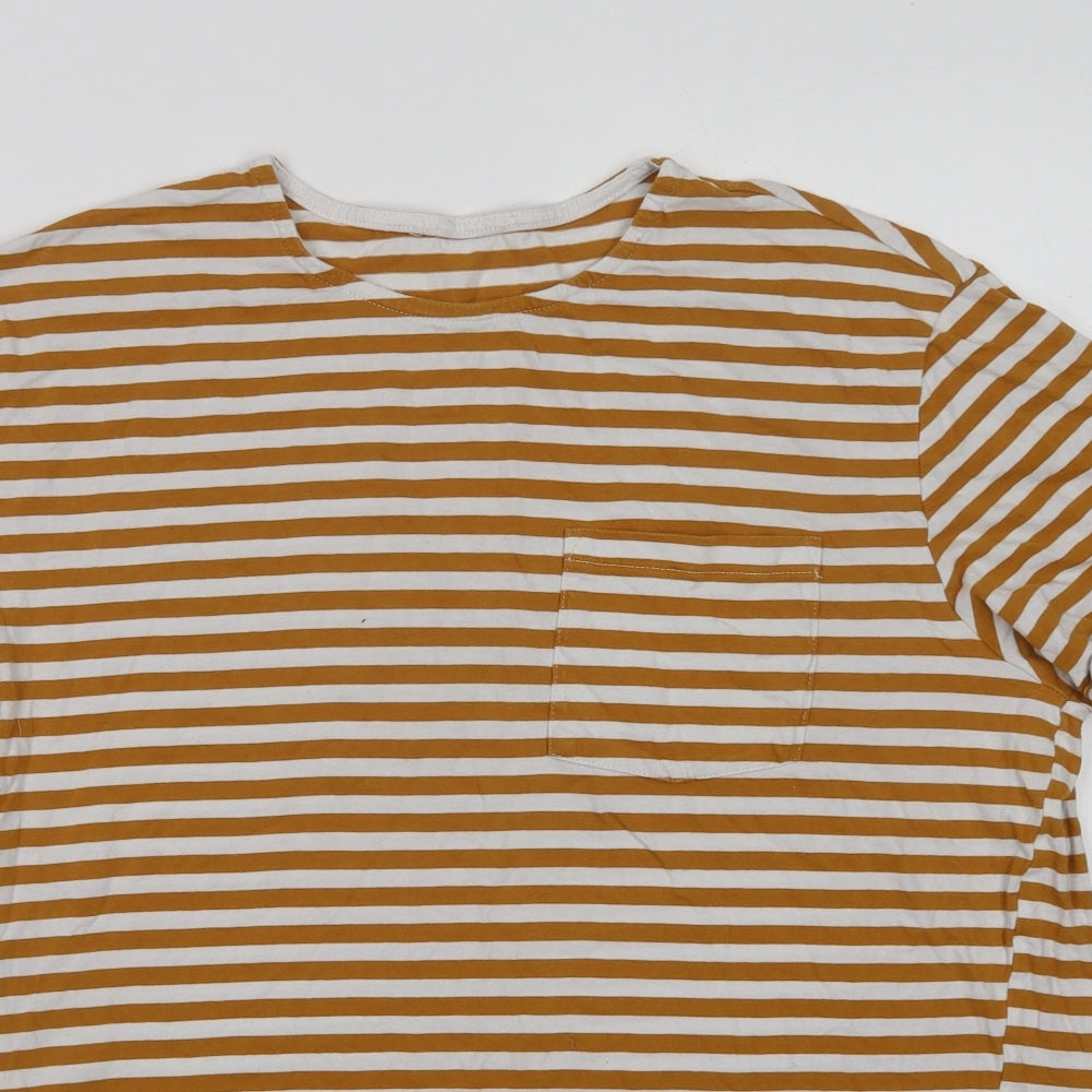 Preworn Womens Yellow Striped Cotton Basic T-Shirt Size M Crew Neck