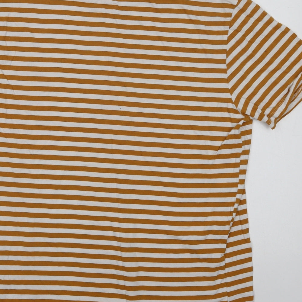 Preworn Womens Yellow Striped Cotton Basic T-Shirt Size M Crew Neck