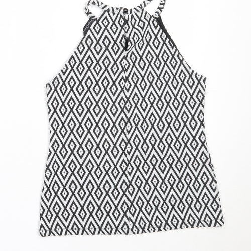 Candy Couture Girls Black Geometric Polyester Basic Tank Size 12-13 Years Round Neck Button