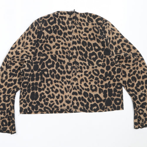 PRETTYLITTLETHING Womens Brown Animal Print Polyester Basic Blouse Size 4 Round Neck