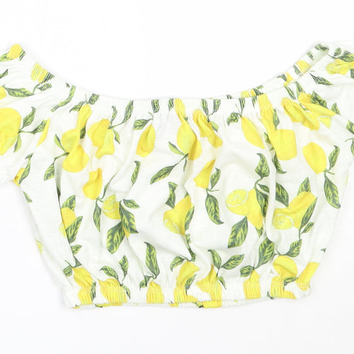 Primark Womens Ivory  Polyester Cropped Blouse Size XS Off the Shoulder - lemon