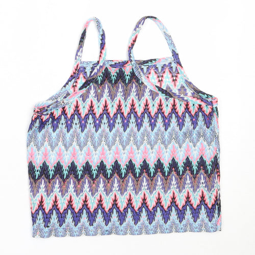 Atmosphere Womens Blue Geometric Polyester Basic Tank Size 10 Square Neck
