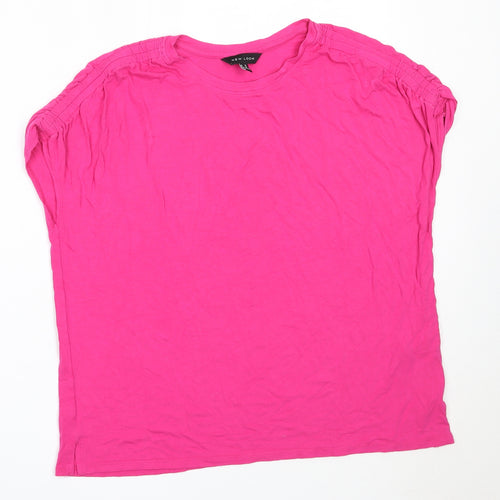 New Look Womens Pink  Viscose Basic T-Shirt Size 14 Round Neck