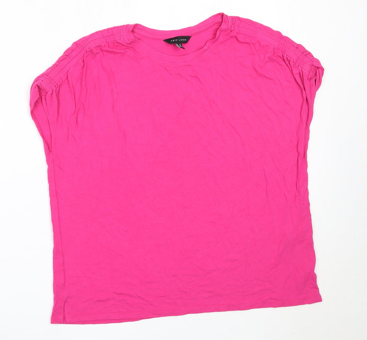 New Look Womens Pink  Viscose Basic T-Shirt Size 14 Round Neck