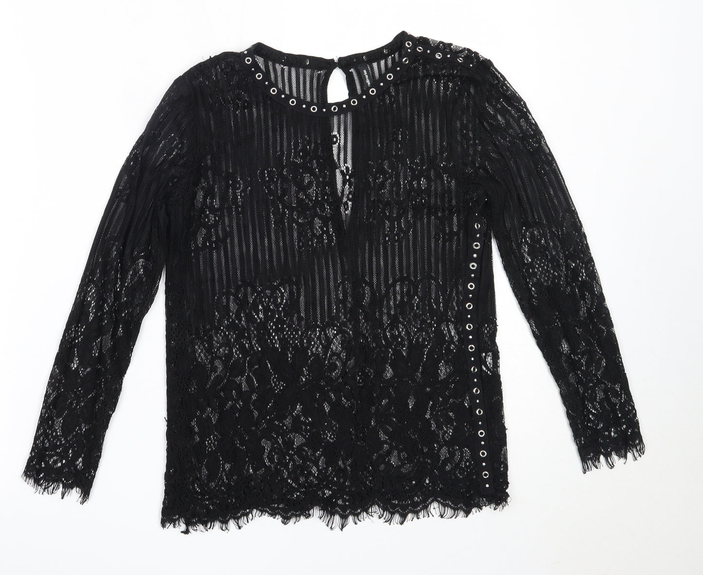 Stradivarius Womens Black  Polyester Basic Blouse Size S Round Neck