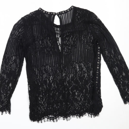 Stradivarius Womens Black  Polyester Basic Blouse Size S Round Neck