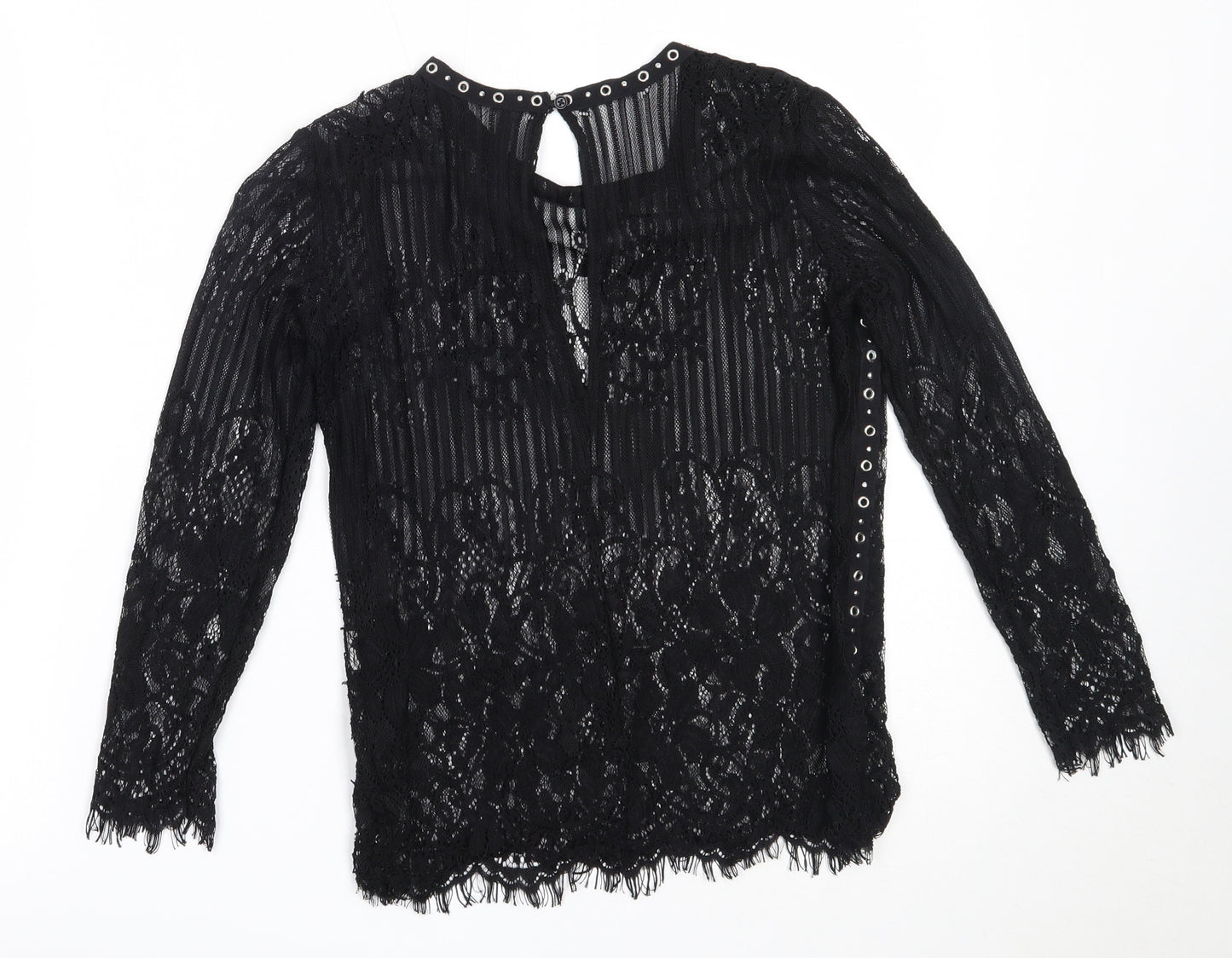 Stradivarius Womens Black  Polyester Basic Blouse Size S Round Neck