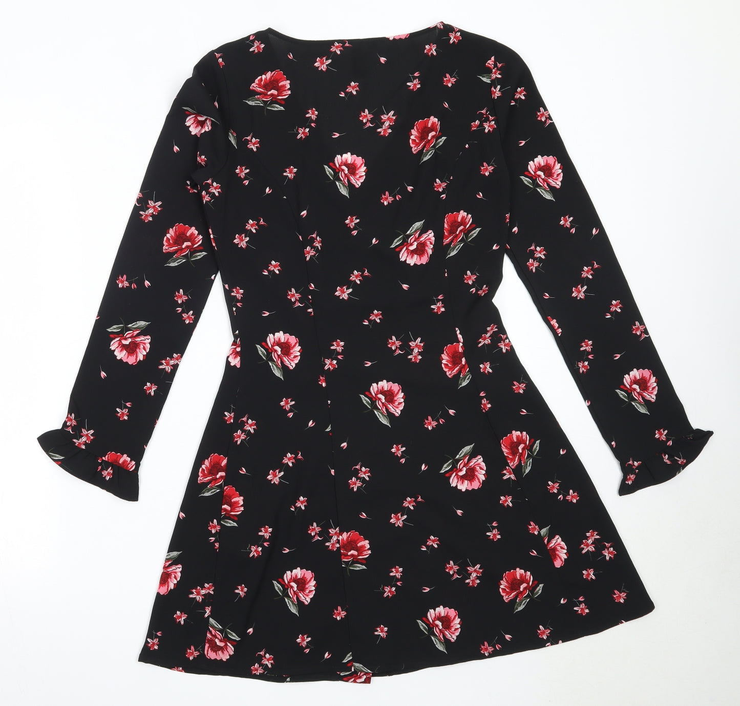 H&M Womens Black Floral Polyester Fit & Flare  Size 36  V-Neck