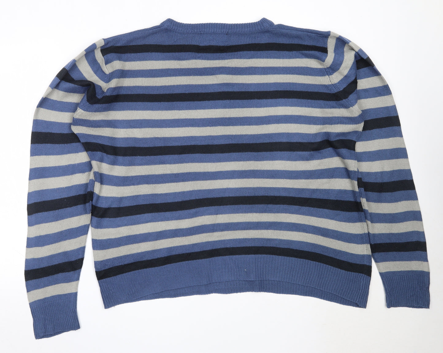 Hutson Harbour Mens Blue V-Neck Striped Acrylic Pullover Jumper Size XL