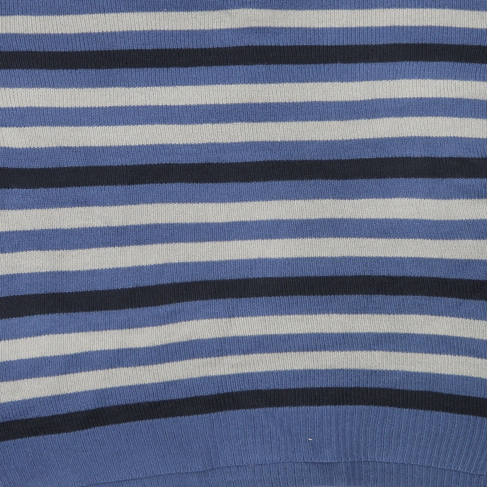 Hutson Harbour Mens Blue V-Neck Striped Acrylic Pullover Jumper Size XL