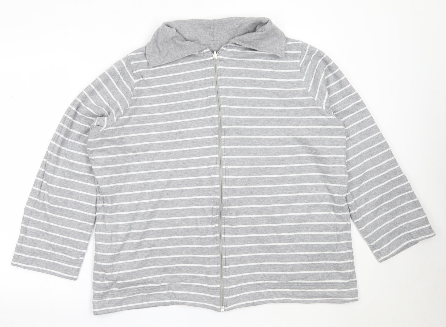 DASH Womens Grey Striped Cotton Full Zip Sweatshirt Size 20  Zip