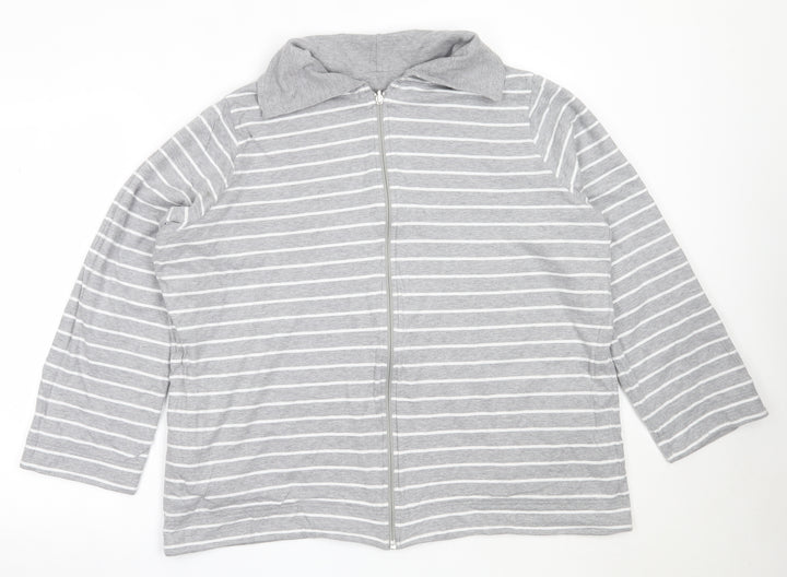 DASH Womens Grey Striped Cotton Full Zip Sweatshirt Size 20  Zip