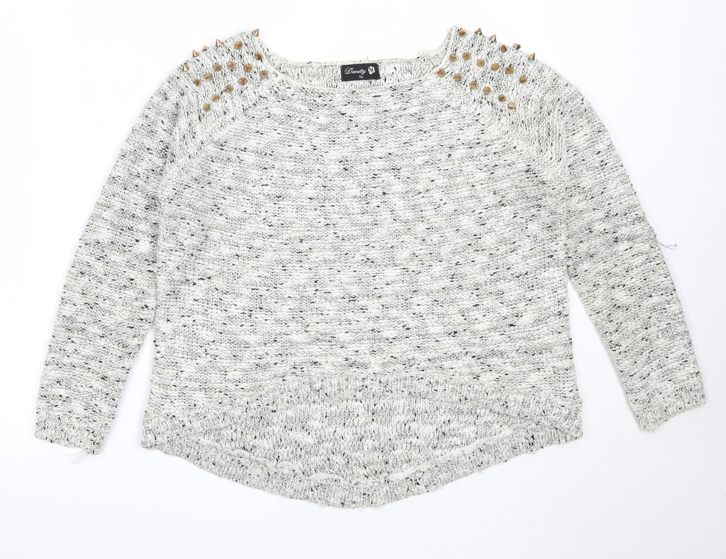 Danity Womens Ivory Round Neck  Acrylic Pullover Jumper One Size