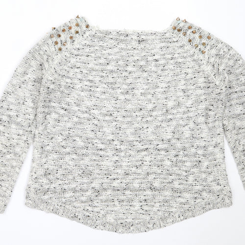 Danity Womens Ivory Round Neck  Acrylic Pullover Jumper One Size